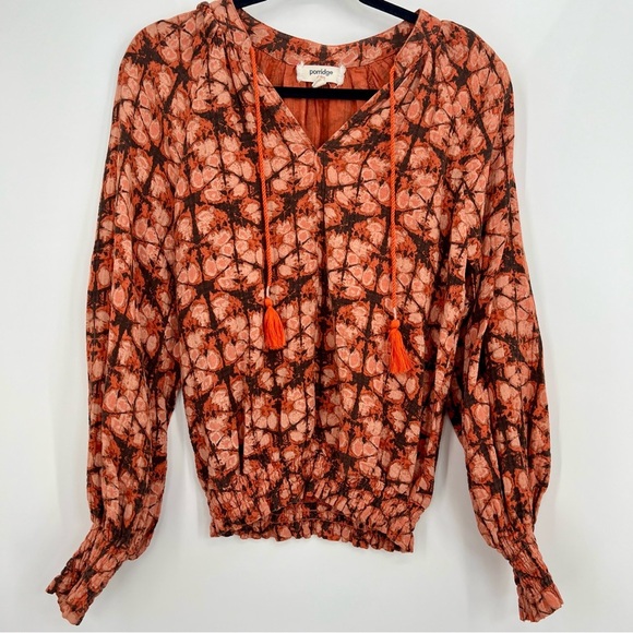 Anthropologie Porridge Elisabeth Peasant Blouse Top Tassel Long Puff Sleeve S - Picture 2 of 7